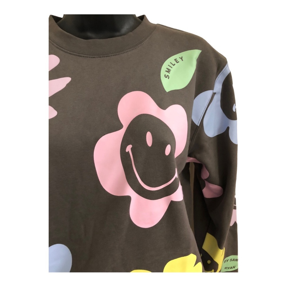 BSR by Samii Ryan dark gray sunflower smiley faces‎ pullover sweatshirt size XS - Picture 8 of 16